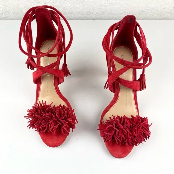 Gianni bini red tassle fringe heels suede - Picture 2 of 6